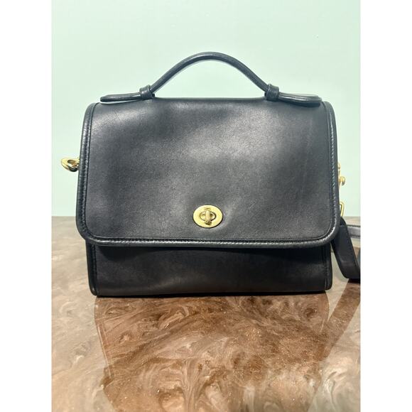 Vintage Coach Black Leather Court Bag Satchel Crossbody 9870 - Picture 2 of 16